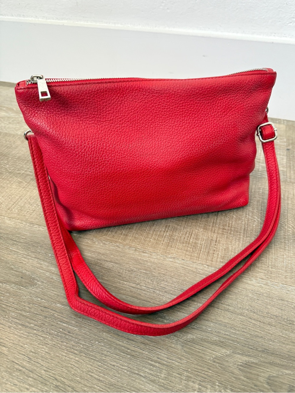 Italian Genuine Leather Red Adjustable Strap Crossbody Shoulder Bag Purse